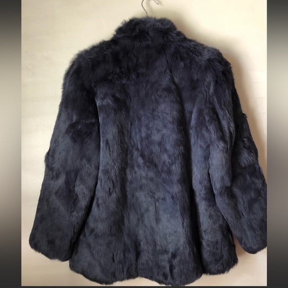 Luxurious rabbit fur coat, dark blue grey - Picture 3 of 11